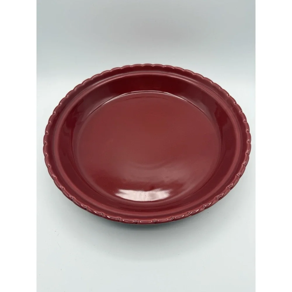 Home Essentials Ceramic Pie Dish‎ with Lid Red Beige Microwave Dishwasher Safe